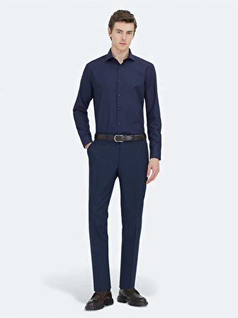 Lacivert Düz Regular Fit Dokuma Klasik Pamuk Karışımlı Gömlek