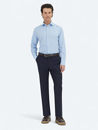 Mavi Düz Regular Fit Dokuma Klasik Pamuk Karışımlı Gömlek