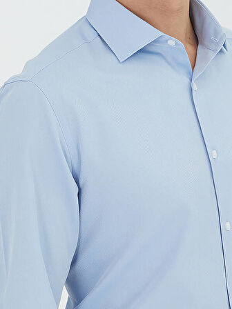 Mavi Düz Regular Fit Dokuma Klasik Pamuk Karışımlı Gömlek