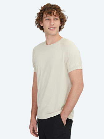 Ekru Bisiklet Yaka Jakarlı Triko