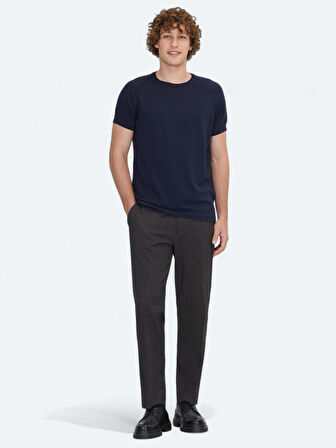 Lacivert Bisiklet Yaka Jakarlı Triko