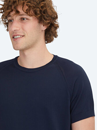 Lacivert Bisiklet Yaka Jakarlı Triko