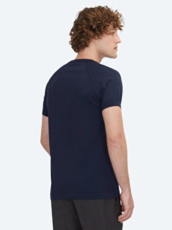 Lacivert Bisiklet Yaka Jakarlı Triko