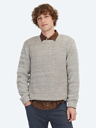 Vizon Bisiklet Yaka Desenli Pamuk Karışımlı Triko Kazak