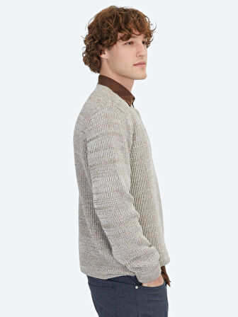 Vizon Bisiklet Yaka Desenli Pamuk Karışımlı Triko Kazak