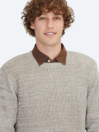 Vizon Bisiklet Yaka Desenli Pamuk Karışımlı Triko Kazak