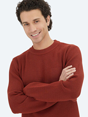 Kiremit Bisiklet Yaka Jakarlı Triko Kazak