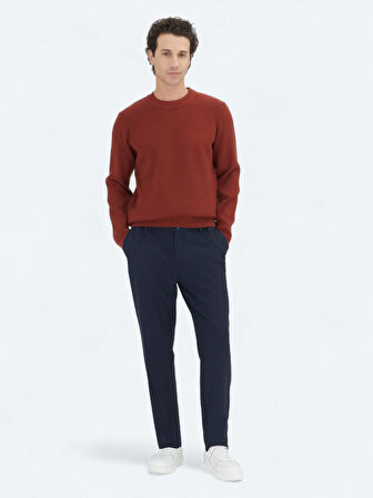 Kiremit Bisiklet Yaka Jakarlı Triko Kazak