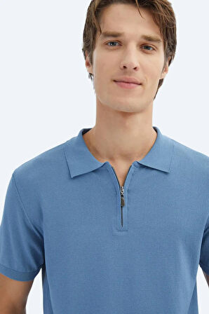 Kip Erkek Polo Yaka Düz Örgü Triko TRK-1573 Mavi