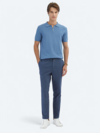 Havacı Mavi Polo Yaka Düz Örgü Triko