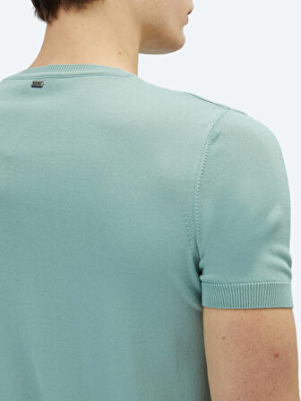 Su Yeşili Bisiklet Yaka Düz Örgü Triko