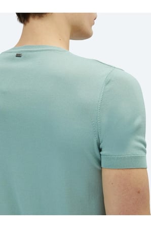 Su Yeşili Bisiklet Yaka Düz Örgü Triko