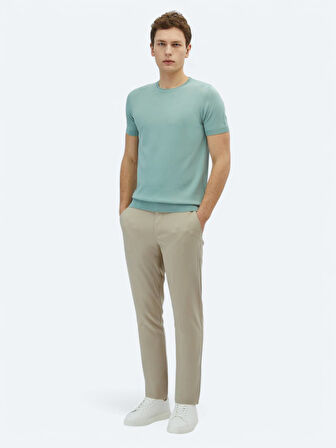 Su Yeşili Bisiklet Yaka Düz Örgü Triko