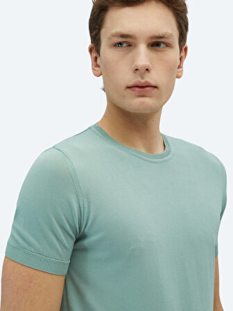 Su Yeşili Bisiklet Yaka Düz Örgü Triko