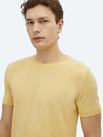 Sarı Bisiklet Yaka Düz Örgü Triko