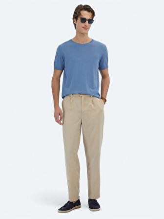 Havacı Mavi Bisiklet Yaka Düz Örgü Triko