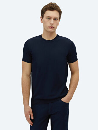 Lacivert Bisiklet Yaka Düz Örgü Triko