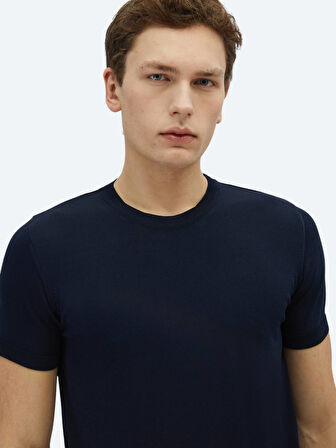 Lacivert Bisiklet Yaka Düz Örgü Triko