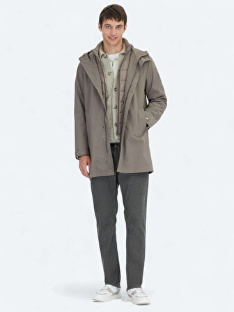 Haki Oversize Fit Kruvaze Yaka Casual Dokuma Pardesü