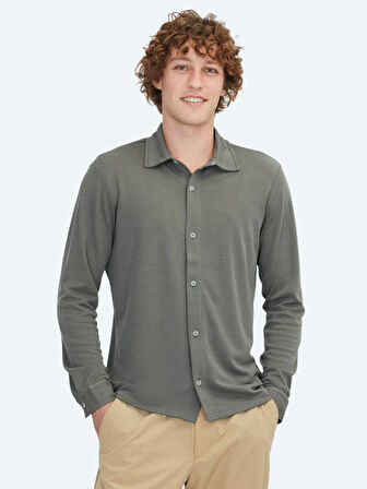 Haki Düz Regular Fit Casual Gömlek