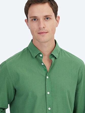 Fıstık Yeşili Düz Regular Fit Dokuma Casual %100 Pamuk Gömlek