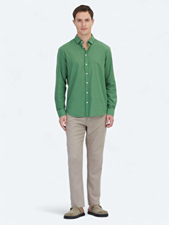 Fıstık Yeşili Düz Regular Fit Dokuma Casual %100 Pamuk Gömlek