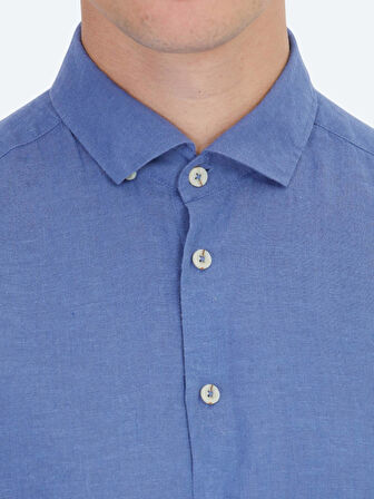 Havacı Mavi Düz Regular Fit Dokuma Casual Pamuk Karışımlı Gömlek