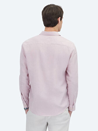 Pembe Düz Regular Fit Dokuma Casual Pamuk Karışımlı Gömlek