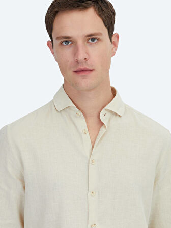 Sarı Düz Regular Fit Dokuma Casual Pamuk Karışımlı Gömlek