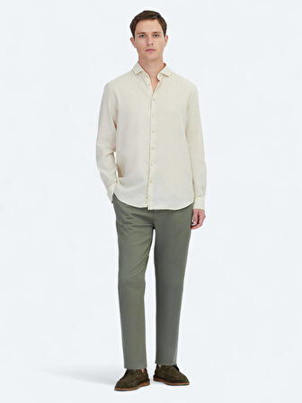 Sarı Düz Regular Fit Dokuma Casual Pamuk Karışımlı Gömlek