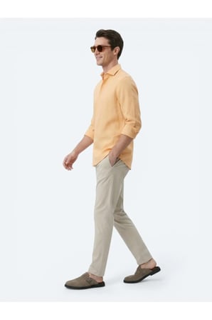 Safran Düz Regular Fit Dokuma Casual Pamuk Karışımlı Gömlek