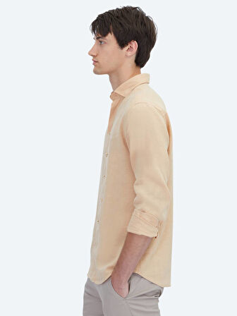 Safran Düz Regular Fit Dokuma Casual Pamuk Karışımlı Gömlek