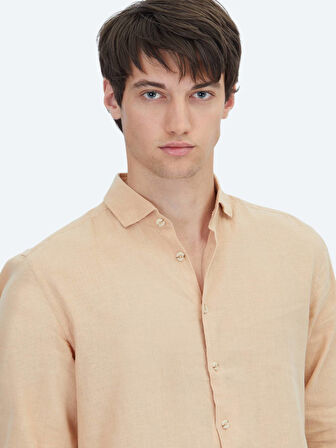 Safran Düz Regular Fit Dokuma Casual Pamuk Karışımlı Gömlek