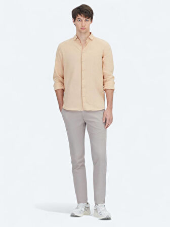 Safran Düz Regular Fit Dokuma Casual Pamuk Karışımlı Gömlek