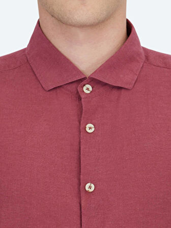 Mürdüm Düz Regular Fit Dokuma Casual Pamuk Karışımlı Gömlek