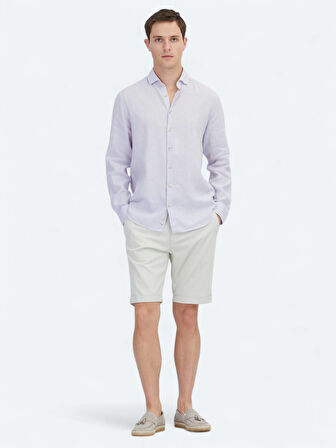 Lila Düz Regular Fit Dokuma Casual Pamuk Karışımlı Gömlek
