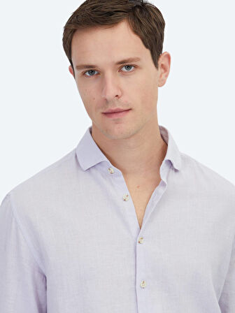 Lila Düz Regular Fit Dokuma Casual Pamuk Karışımlı Gömlek