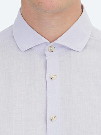 Lila Düz Regular Fit Dokuma Casual Pamuk Karışımlı Gömlek