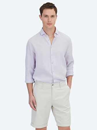 Lila Düz Regular Fit Dokuma Casual Pamuk Karışımlı Gömlek