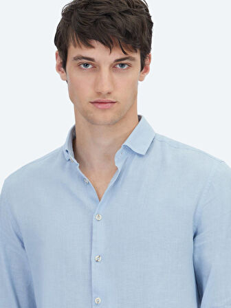 Mavi Düz Regular Fit Dokuma Casual Pamuk Karışımlı Gömlek