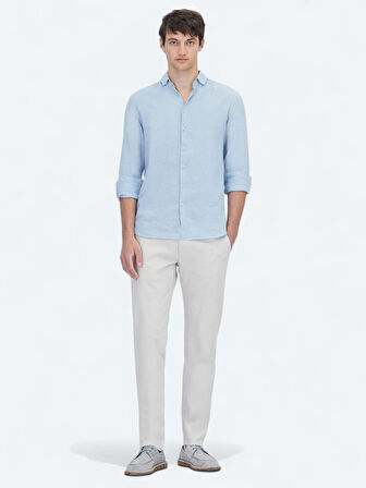 Mavi Düz Regular Fit Dokuma Casual Pamuk Karışımlı Gömlek