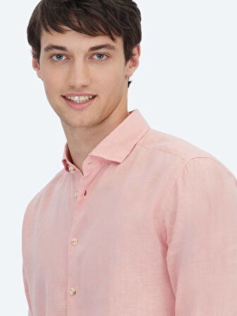 Somon Düz Regular Fit Dokuma Casual Pamuk Karışımlı Gömlek