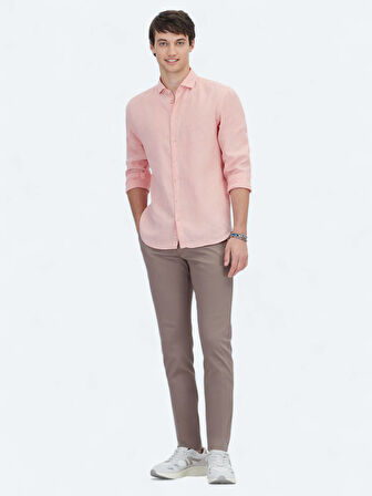 Somon Düz Regular Fit Dokuma Casual Pamuk Karışımlı Gömlek