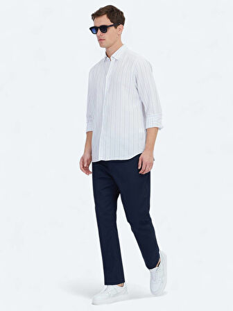 Mavi Çizgili Regular Fit Dokuma Casual %100 Pamuk Gömlek