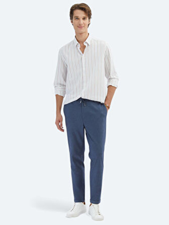 Kiremit Çizgili Regular Fit Dokuma Casual %100 Pamuk Gömlek