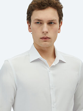 Beyaz Düz Slim Fit Dokuma Klasik Pamuk Karışımlı Gömlek