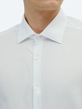 Beyaz Düz Slim Fit Dokuma Klasik Pamuk Karışımlı Gömlek