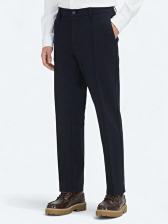 Lacivert Dokuma Jogging Fit Casual Pamuk Karışımlı Pantolon