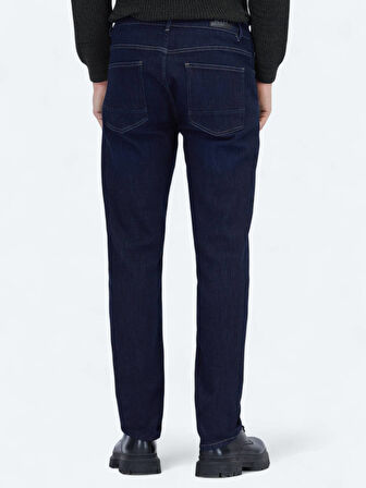 Lacivert Düz Slim Fit Denim Pamuk Karışımlı Pantolon