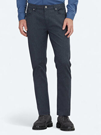 Lacivert Dokuma Regular Fit Casual Pamuk Karışımlı Pantolon